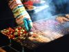 barbacoa de carne, pescado y verduras